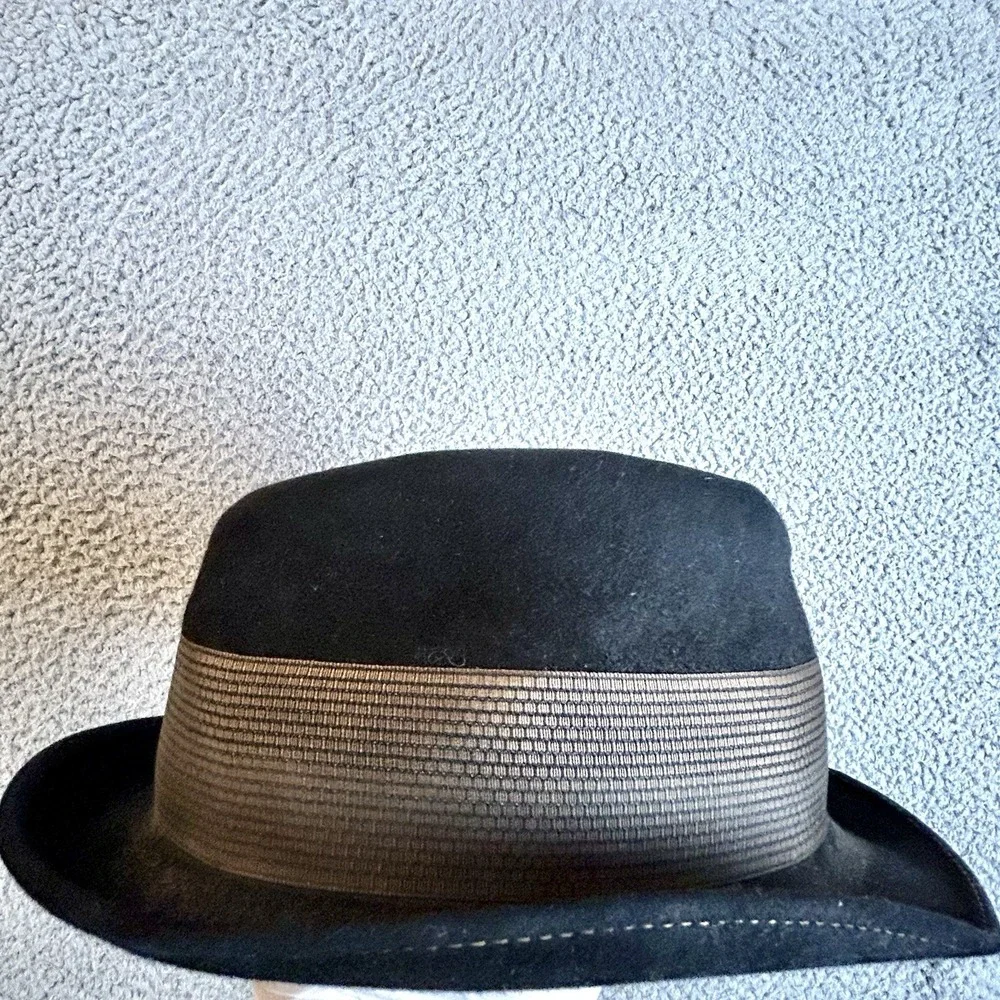 Vintage SEARS Imported Fur Fedora Hat Black w/ Black Band Small 7 Hipster Unisex